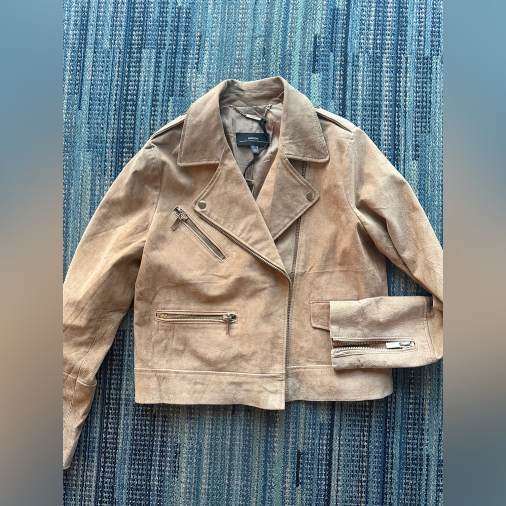 Mango Beige/Tan Suede Leather Jacket size Small - Picture 9 of 10